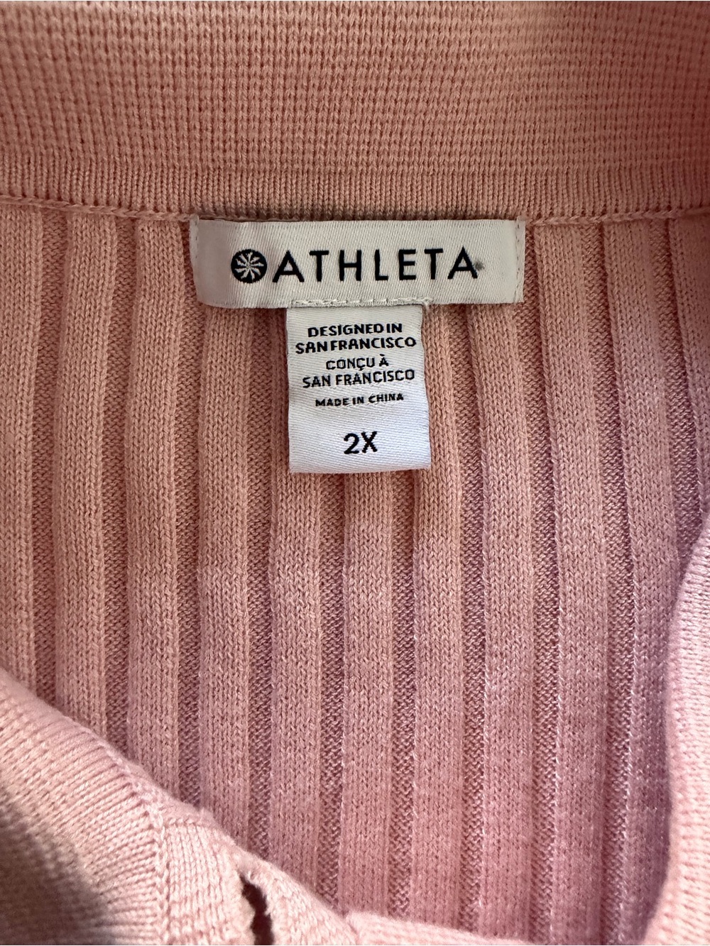 Athleta Sweet Bay Henley Ribbed Collared Neck Buttons Pullover Sweater Pink 2X - Picture 5 of 7